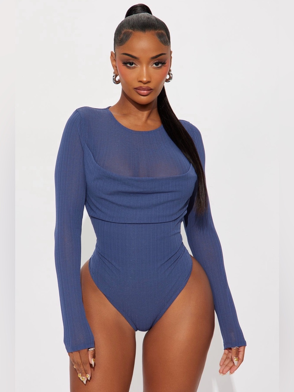 Long Sleeve Blue Ribbed Bodysuit